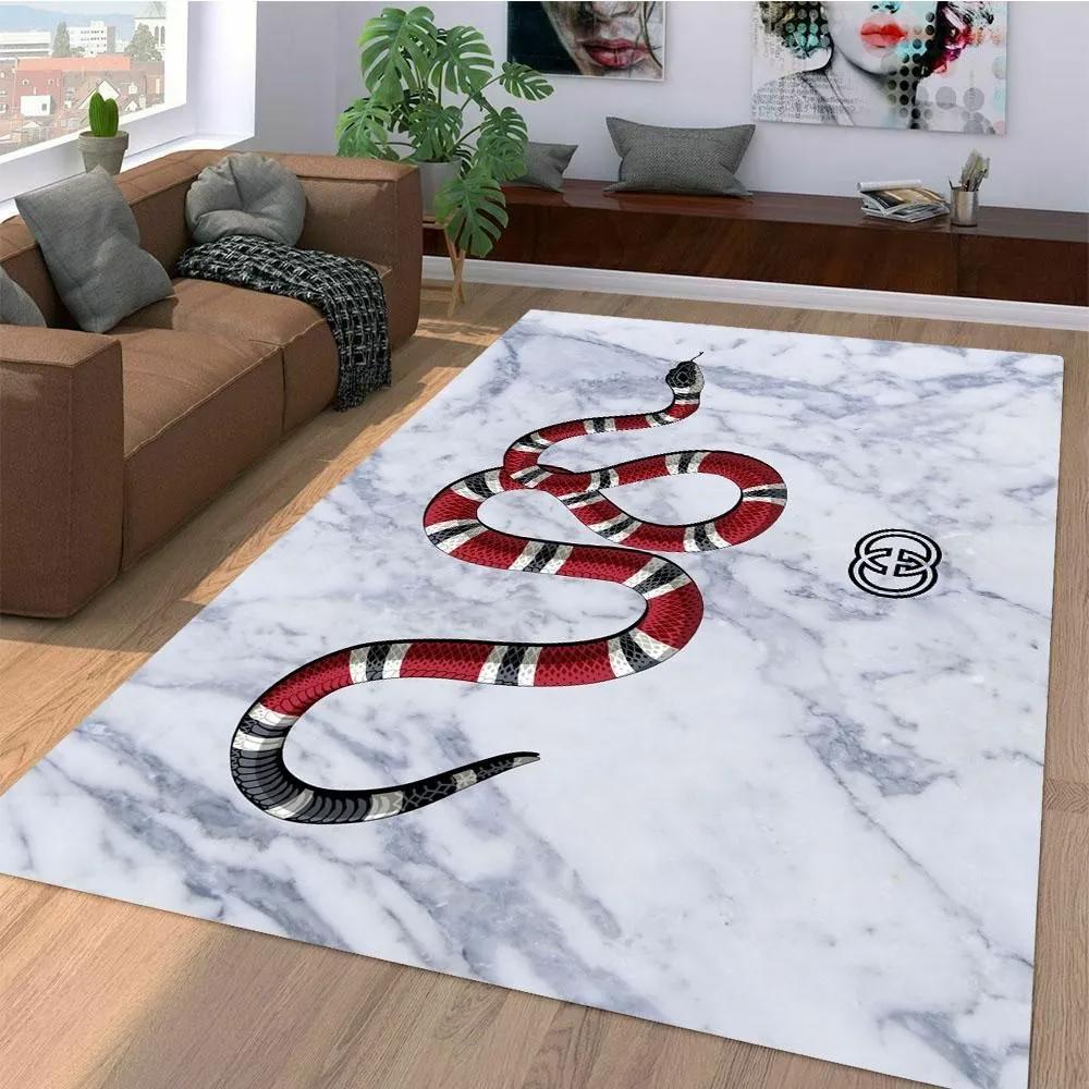 Gucci snake white logo type 29. Upgrade Your Living Room with Luxury Home Decor: Area Carpets, Floor Decor, Door Mats, and Hot Gift Items with style a High-End Fashion Brand Rectangle Rug