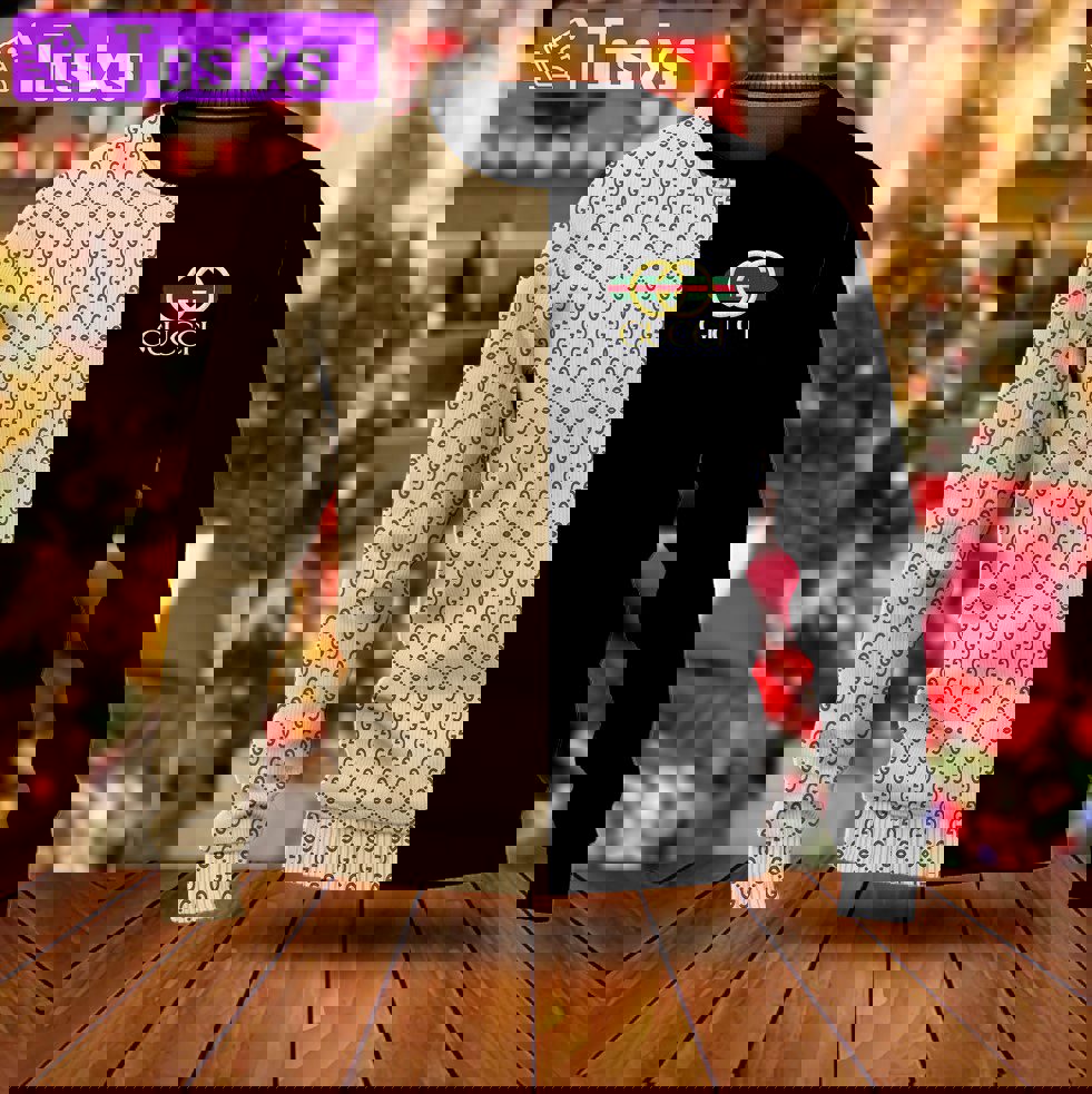 Gucci split luxury ugly christmas sweaterhot 2025 style 408 Christmas Ugly Sweater