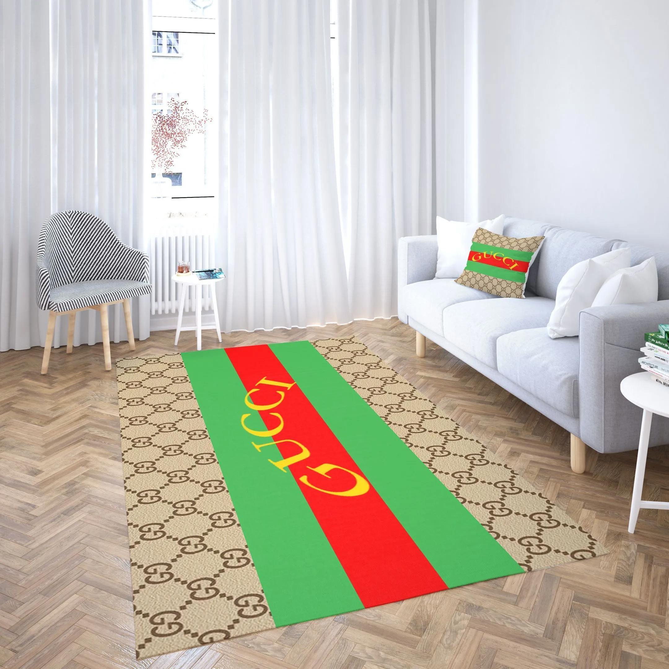 Gucci stripe logo type 912. Upgrade Your Living Room with Luxury Home Decor: Area Carpets, Floor Decor, Door Mats, and Hot Gift Items with style a High-End Fashion Brand Rectangle Rug