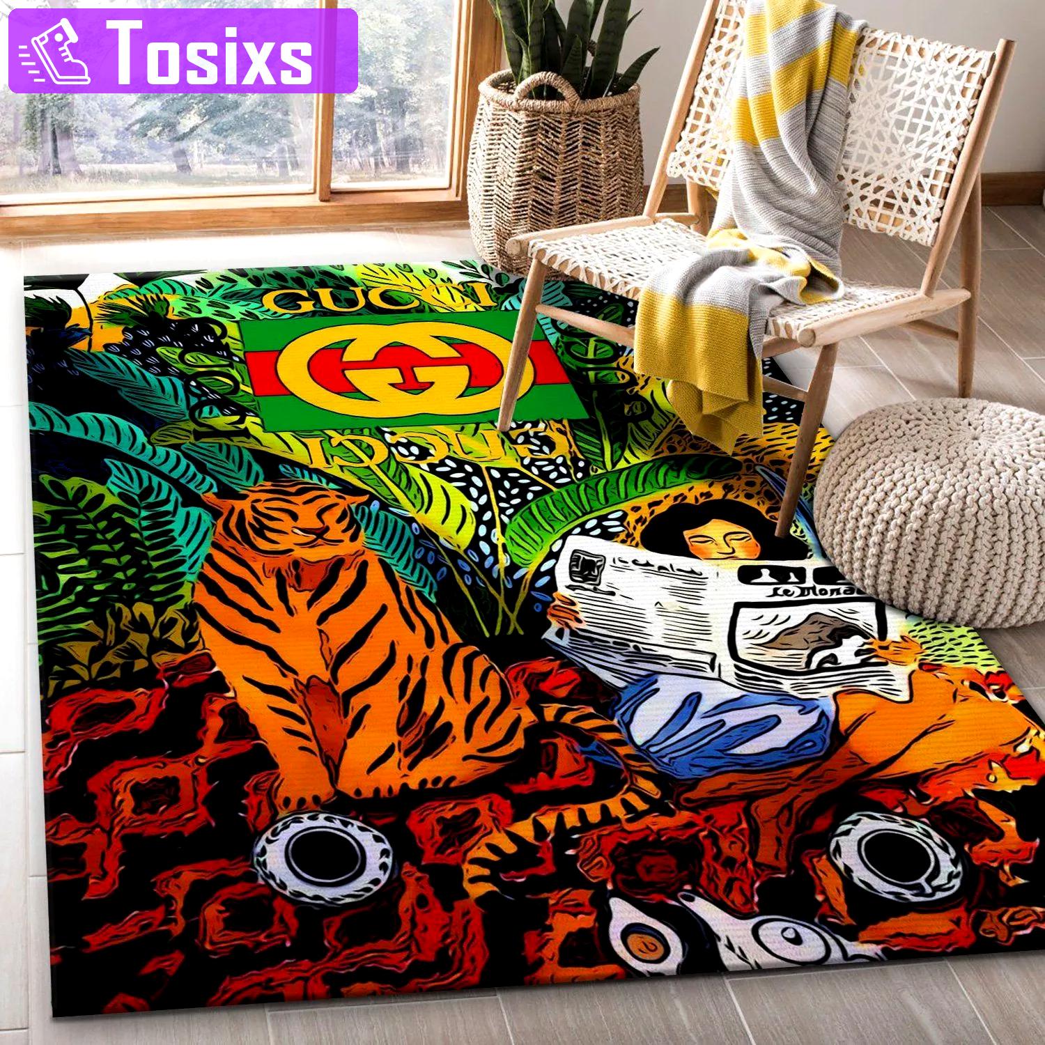 Gucci tiger logo type 901. Upgrade Your Living Room with Luxury Home Decor: Area Carpets, Floor Decor, Door Mats, and Hot Gift Items with style a High-End Fashion Brand Rectangle Rug