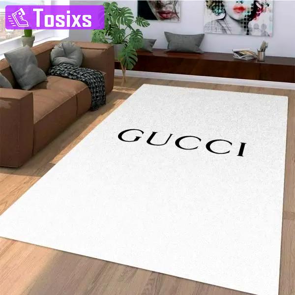 Gucci white logo type 55. Upgrade Your Living Room with Luxury Home Decor: Area Carpets, Floor Decor, Door Mats, and Hot Gift Items with style a High-End Fashion Brand Rectangle Rug