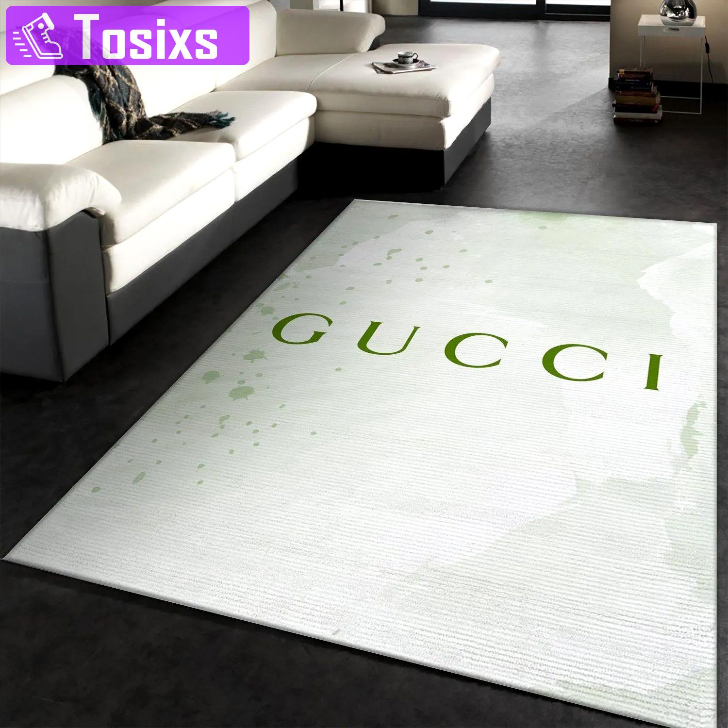 Gucci white logo type 58. Upgrade Your Living Room with Luxury Home Decor: Area Carpets, Floor Decor, Door Mats, and Hot Gift Items with style a High-End Fashion Brand Rectangle Rug