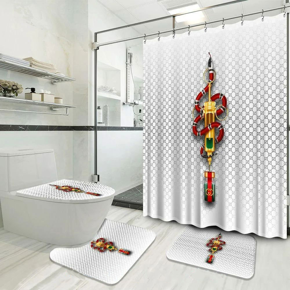 Gucci white snake logo type 1697 Bathroom Accessory Sets Home Decor Pedestal Rug Hypebeast Bathroom Toilet Cover Bathroom Sets Waterproof Shower Curtain Bath Mat Set Luxury Fashion Brand