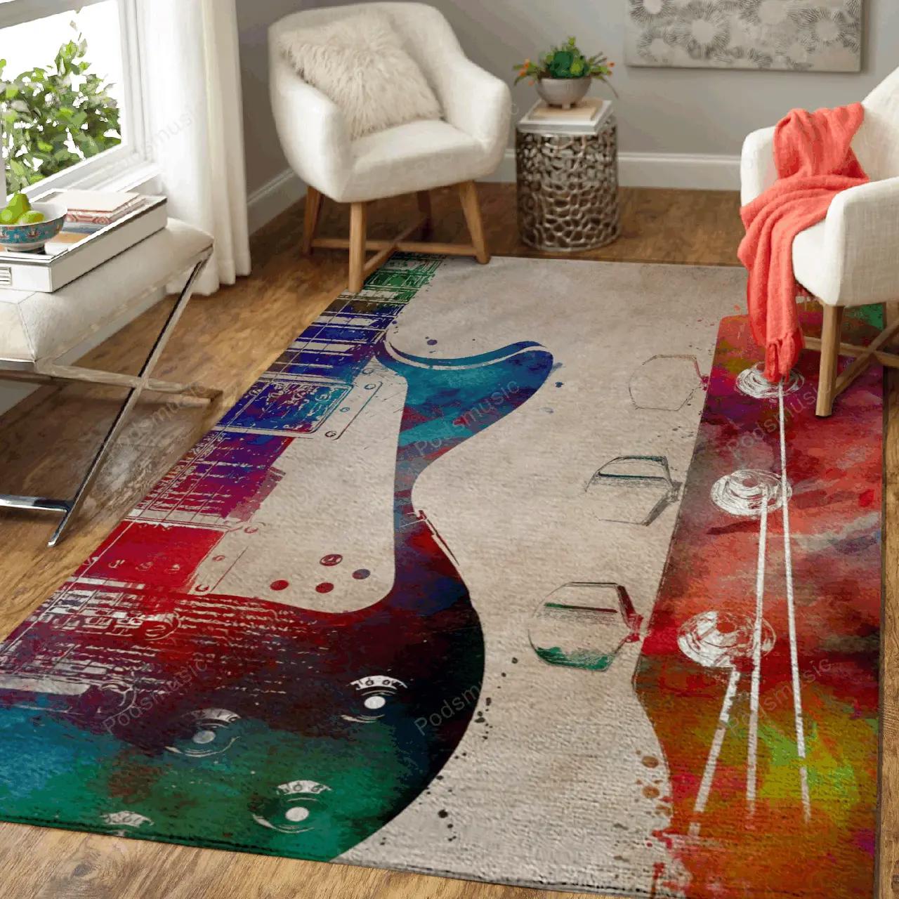 Guitar art 2 music art for fans area rug living room carpet rug regtangle carpet floor decor home decor Rectangle Rug