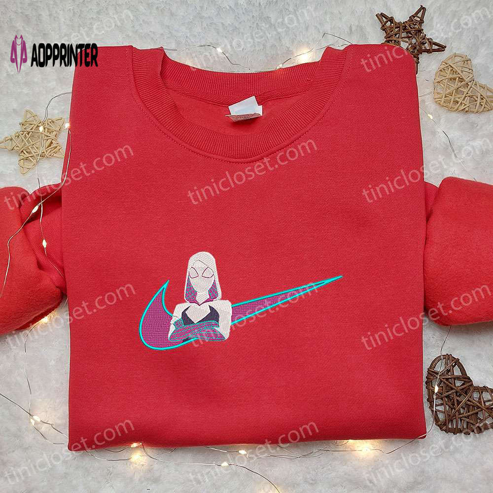 Gwen stacy x nike swoosh cartoon embroidered tshirt marvel comic shirt nike inspired tee Embroidered Shirt