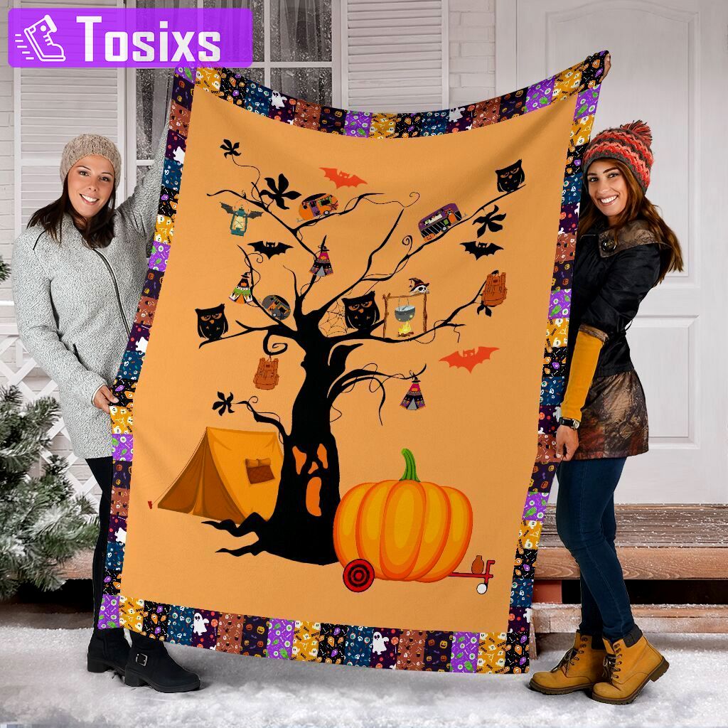 Halloween decorations camping pumpkin halloween fleece blanket – quilt blanket Quilt Blanket