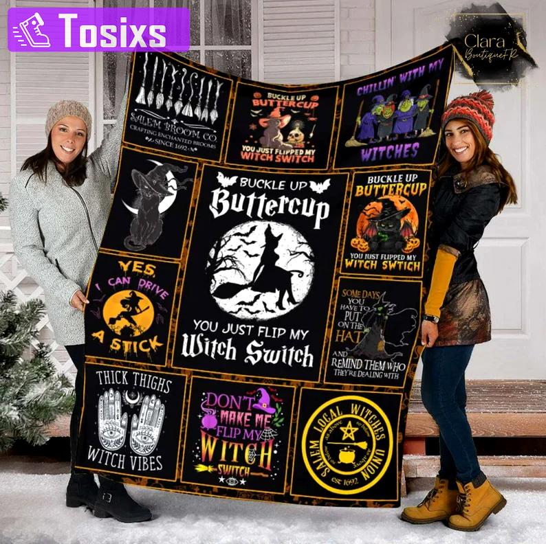 Halloween decorations chillin with my witches blanket horror movie watching witches fleece blanket, mink sherpa blanket, horror movie blanket, halloween quilt Quilt Blanket