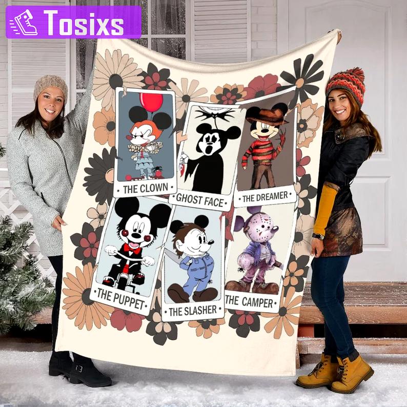 Halloween decorations custom name mickey halloween blanket, mickey movies characters blanket, mickey skeleton characters halloween blanket, pumpkin blanket Quilt Blanket