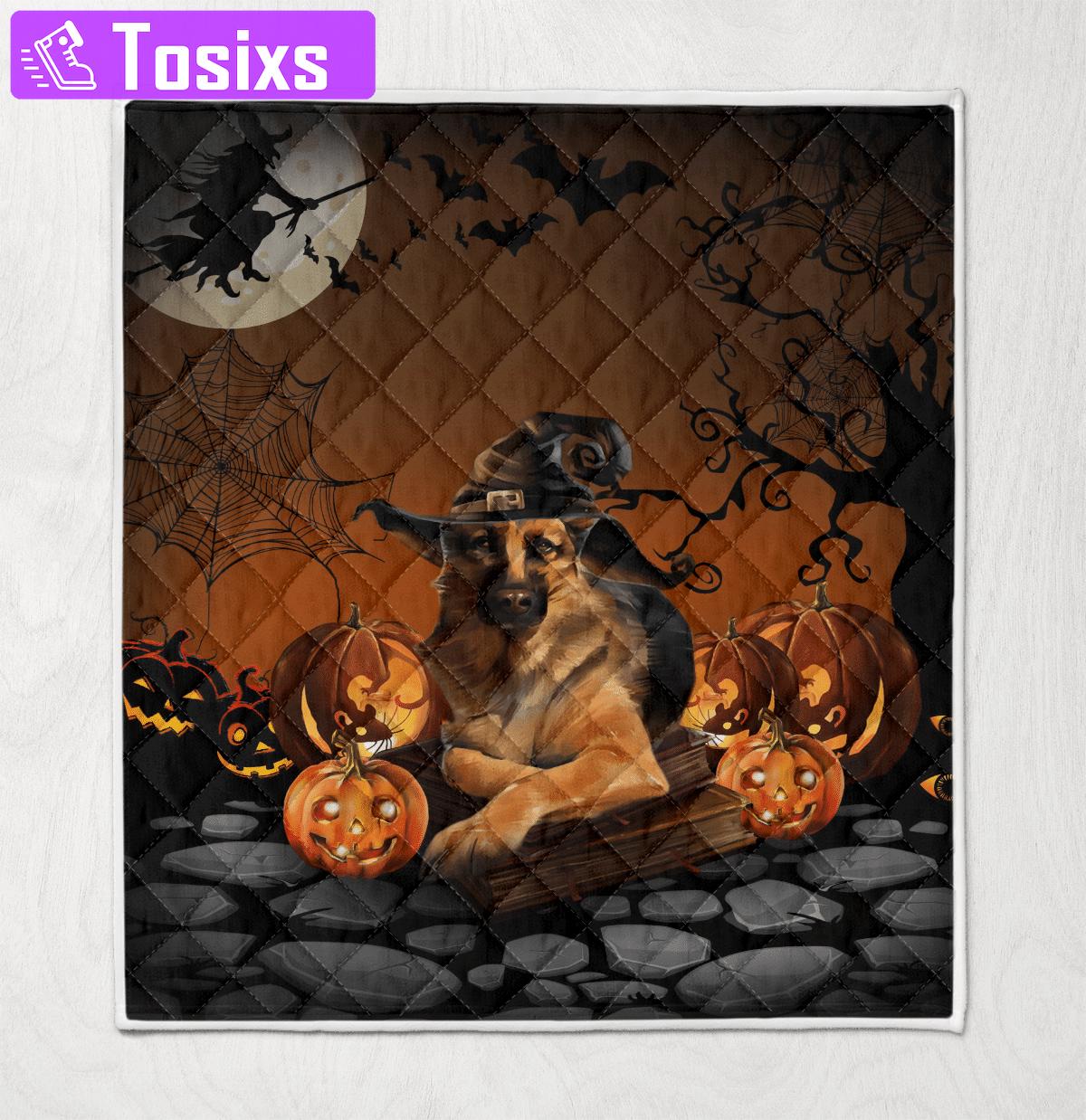 Halloween decorations german shepherd halloween quilt blanket wq2609370 Quilt Blanket