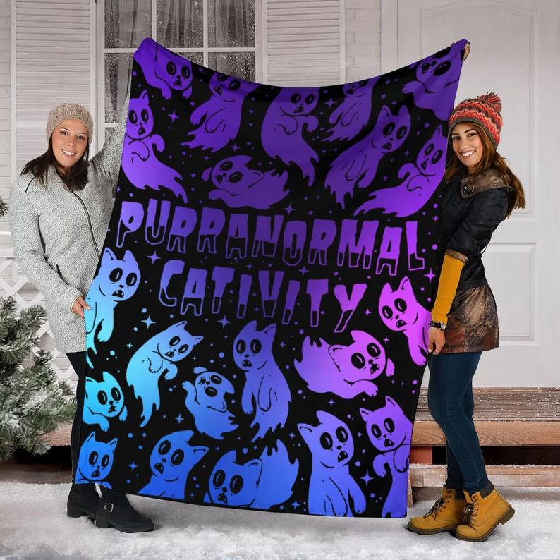 Halloween decorations halloween horror fleece blanket, purranormal cativity blanket, black cat halloween, ghoth halloween for family, halloween pumpkin blanket Quilt Blanket