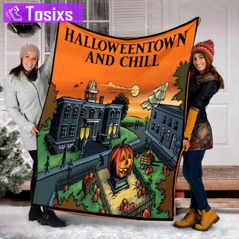Halloween decorations halloweentown and chill halloween pumpkin fleece blanket, mink sherpa blanket, halloweentown blanket, halloween blanket, pumpkin quilt Quilt Blanket