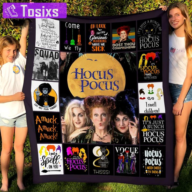 Halloween decorations hocus pocus fleece blanket, mink sherpa blanket, hocus pocus blanket, halloween blanket, three witch blanket Quilt Blanket