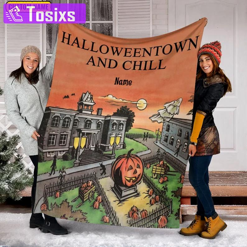 Halloween decorations personalized name blanket, halloween town and chill blanket, halloween movie fleece mink sherpa blanket, horror halloween blanket Quilt Blanket