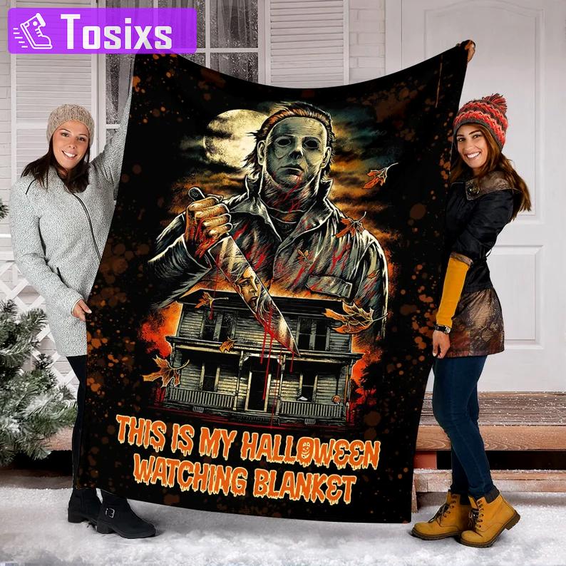 Halloween decorations this is my halloween watching horror blanket, halloween movies character blanket, horror movie fleece mink sherpa halloween gift fan, Quilt Blanket