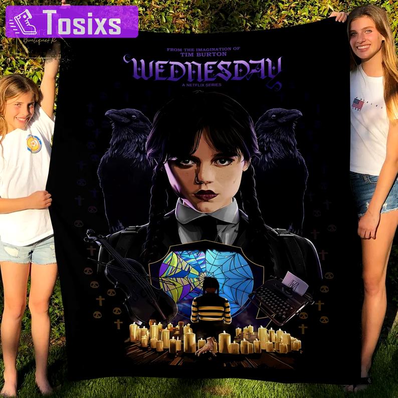 Halloween decorations wednesday addams series halloween fleece blanket, mink sherpa blanket, wednesday addams quilt, wednesday movie quilt Quilt Blanket