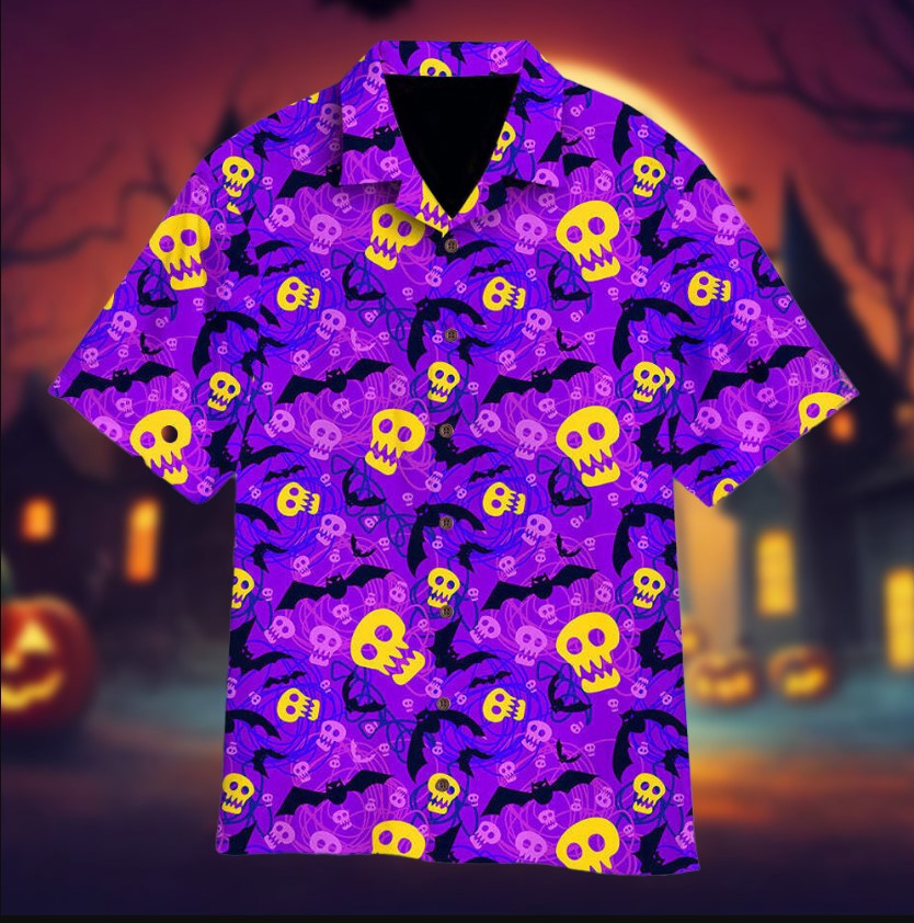 Halloween spooky night purple hawaiian shirts Hawaii Shirt Shorts & Flip Flops