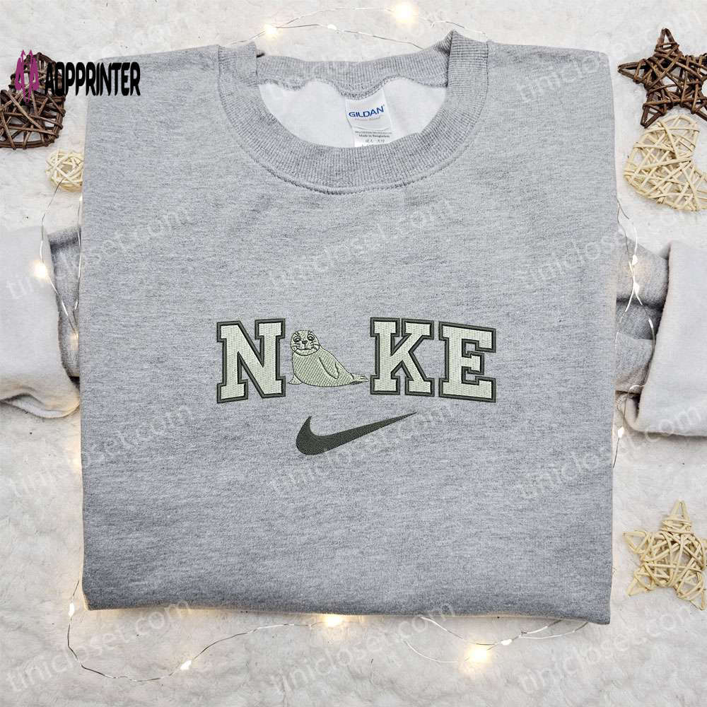 Harp seal x nike animal embroidered shirt: best nike inspired gift for family Embroidered Shirt