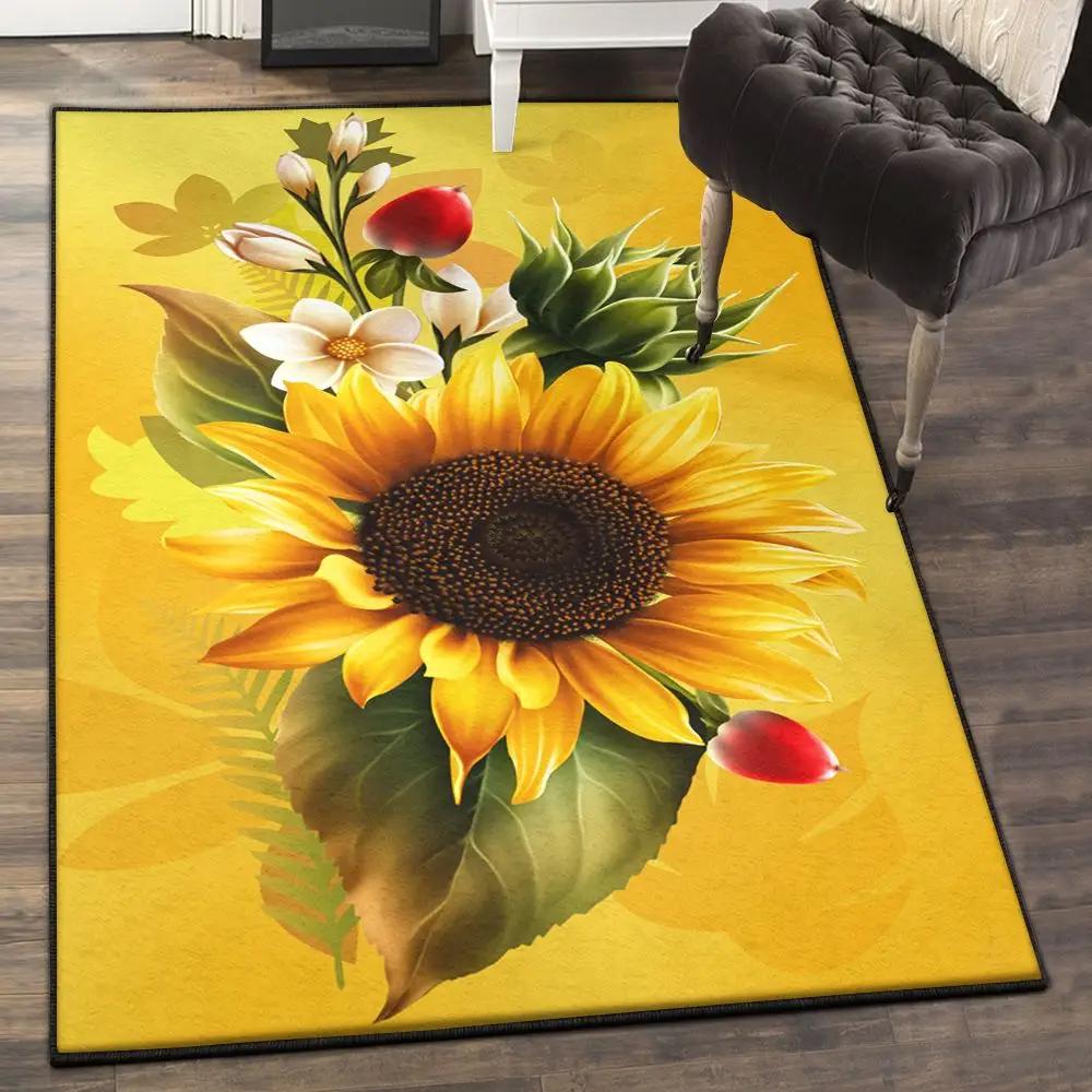 Helianthus washable rugs, sunflower rug Rectangle Rug