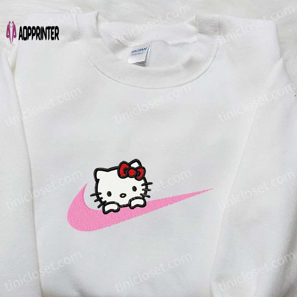 Hello kitty x nike cartoon embroidered shirt: stylish collaboration with nike swoosh & hello kitty Embroidered Shirt