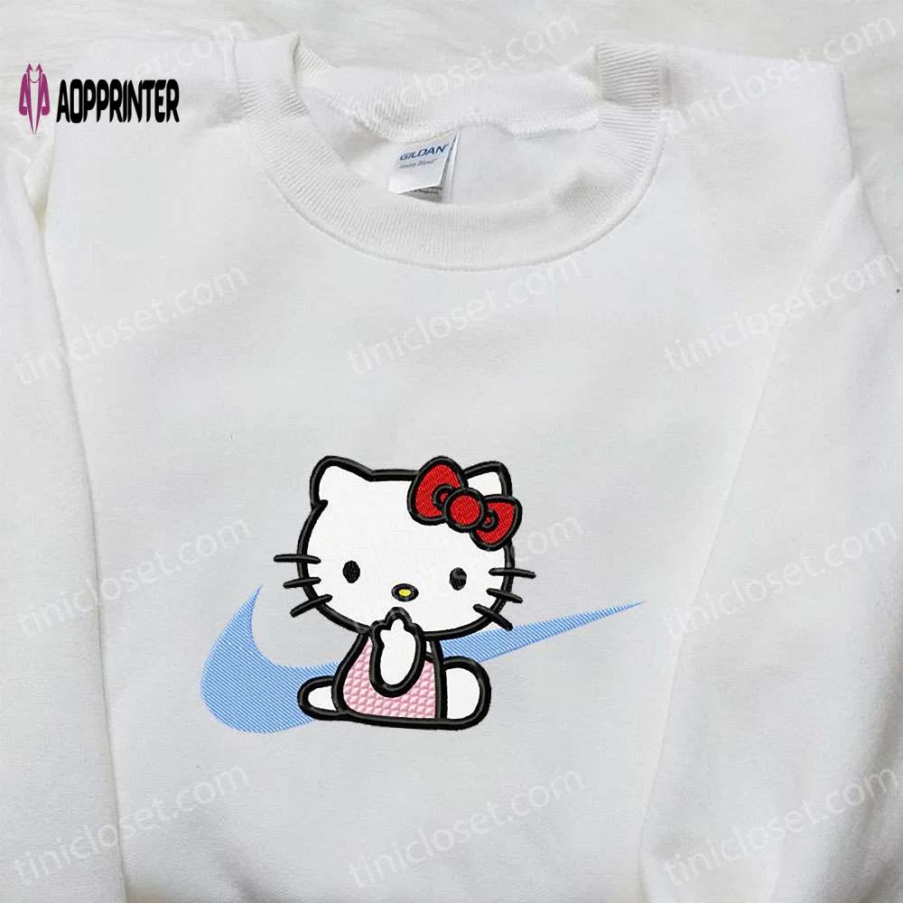 Hello kitty x nike swoosh cartoon sweatshirt: embroidered shirt nike inspired design Embroidered Shirt