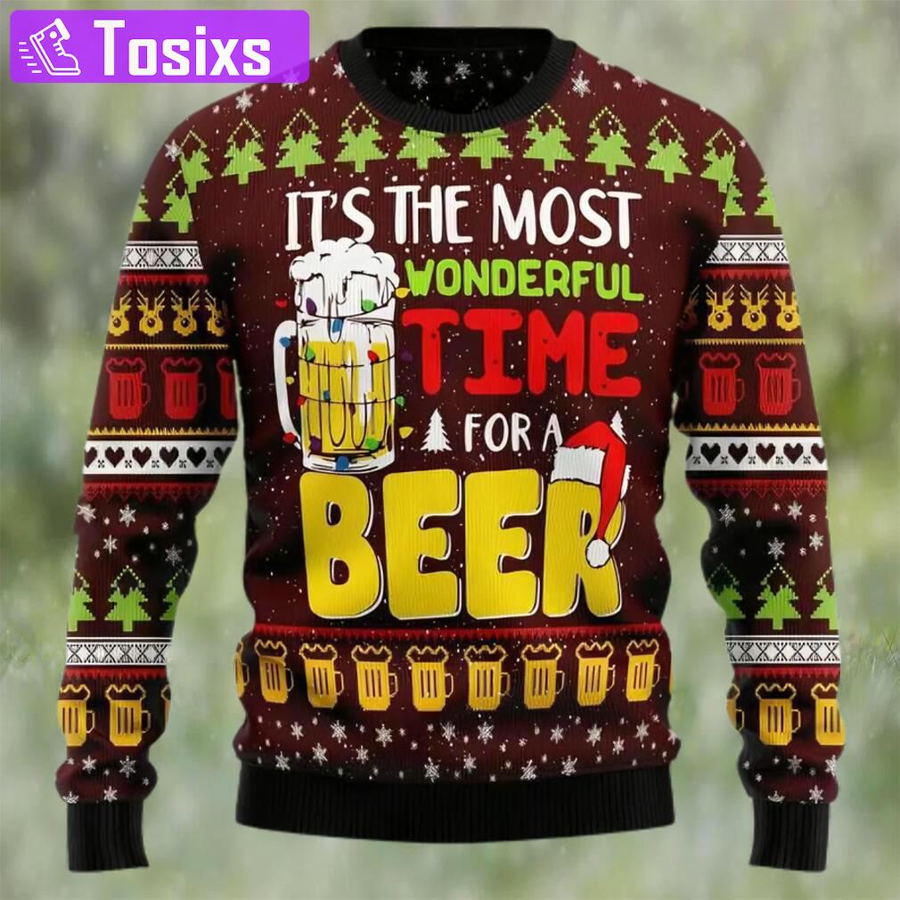 It?s the most wonderful time for a beer ugly christmas sweater, faux wool sweater, international beer day, gifts for beer lovers, best christmas gifts for 2022 Christmas Ugly Sweater