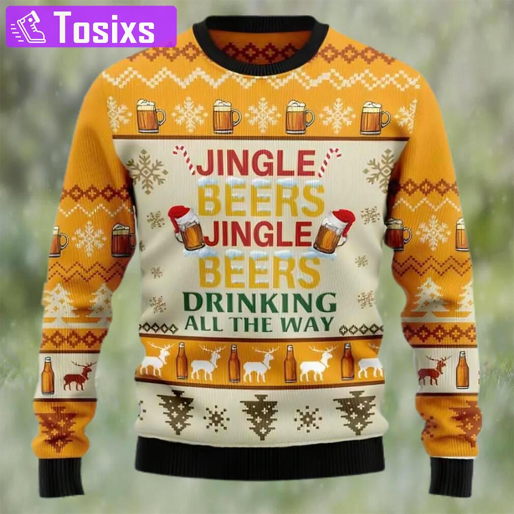 Jingle beers drinking all the way ugly christmas sweater, faux wool sweater, international beer day, gifts for beer lovers, best christmas gifts for 2022 ? prinvity Christmas Ugly Sweater