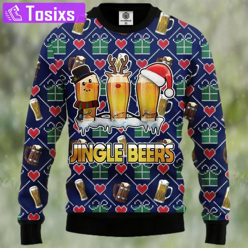 Jingle beers ugly christmas sweater, faux wool sweater, international beer day, gifts for beer lovers, best christmas gifts for 2022 ? prinvity Christmas Ugly Sweater