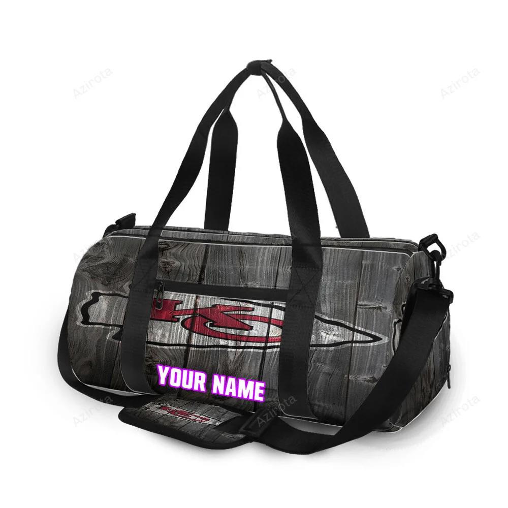 Kansas city chiefs wooden texture personalized name travel bag gym bag 1869 Travel Bag