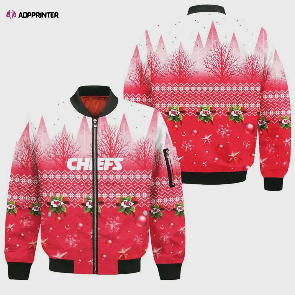 Kansas city chiefs xmas decoration pattern bomber jacket- red Bomber Jacket