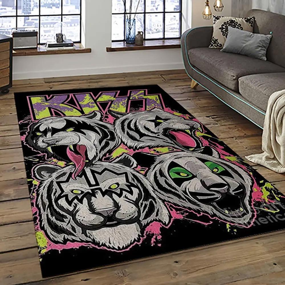Kiss rock band music retangle carpet area rug home decor best gift for fan and friends as57 Rectangle Rug