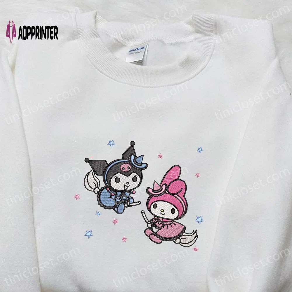 Kuromi & my melody witches hoodie: cute halloween embroidered sweatshirt best gift for daughter Embroidered Shirt