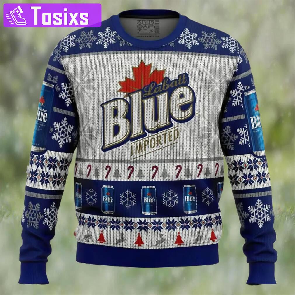 Labatt blue beer ugly christmas sweater, faux wool sweater, gifts for beer lovers, international beer day, best christmas gifts for 2022 ? prinvity Christmas Ugly Sweater