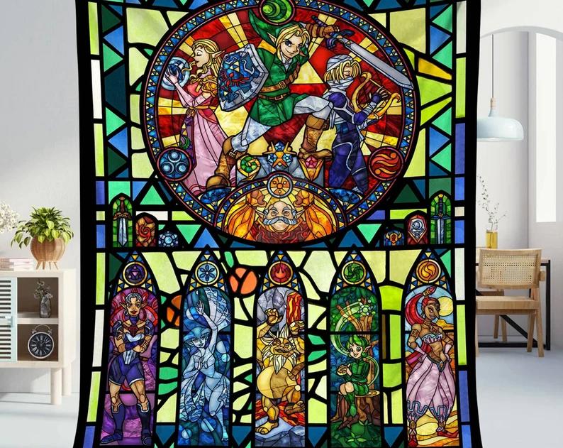 Legend of zelda fleece blanket, zelda legend throw blanket for couch sofa, gamer gifts, gamer room decor Quilt Blanket