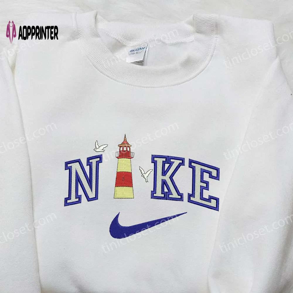 Lighthouse and seagulls x nike embroidered hoodie: best nike inspired shirt perfect family gift Embroidered Shirt