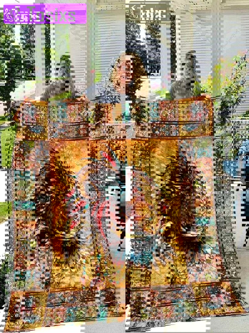 Lion native america lion with wings and curve horns quilt blanket great customized blanket gifts for birthday christmas thanksgiving Quilt Blanket