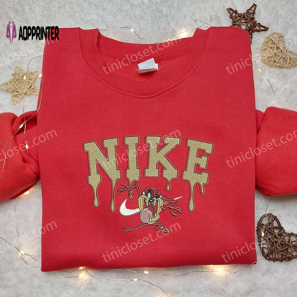 Looney tunes x nike embroidered sweatshirt: tasmanian devil & disney shirt – unique nike inspired design Embroidered Shirt