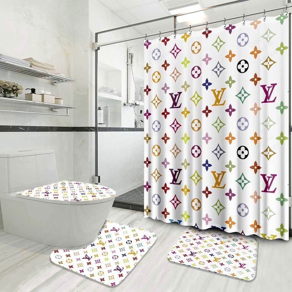 Louis vuitton bathroom set luxury shower curtain waterproof luxury brand hot 2023 93 Bathroom Accessory Sets