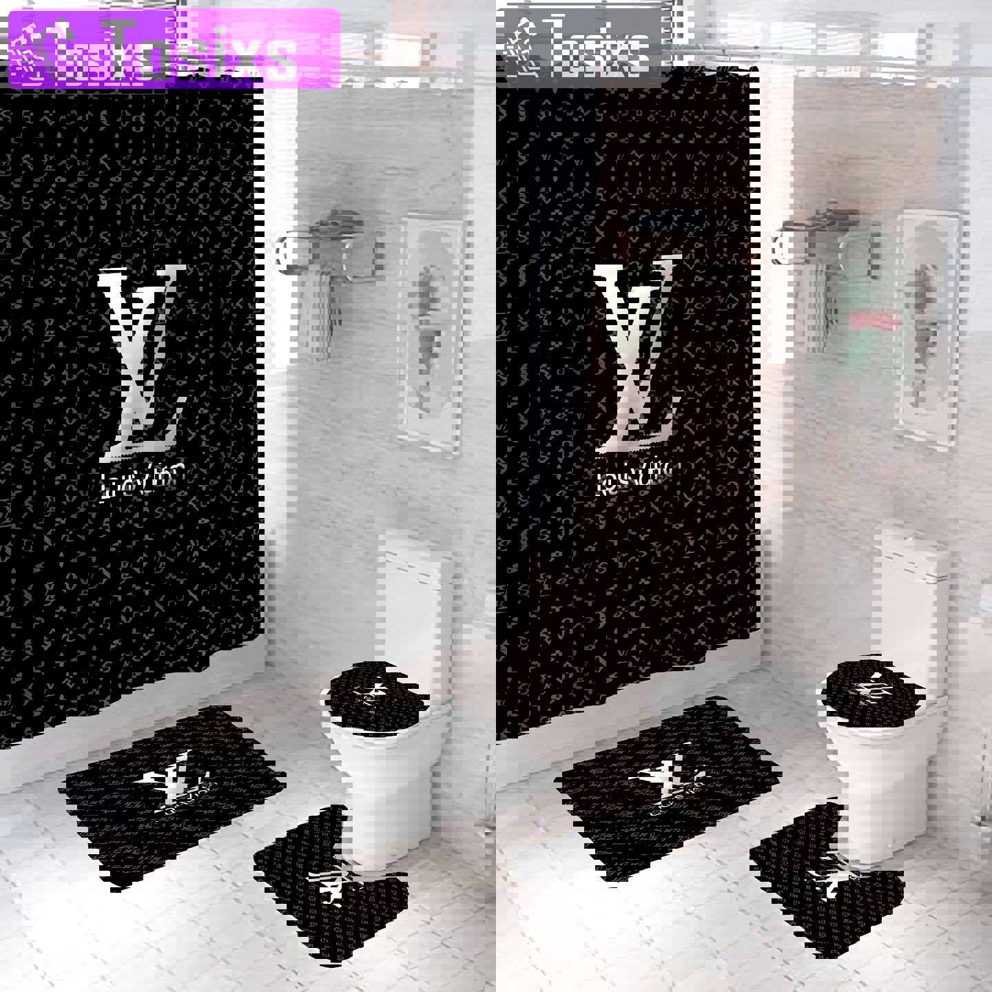 Louis vuitton black hypebeast luxury fashion brand bathroom sets bath mat home decor Bathroom Set