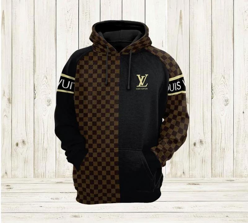 Louis vuitton brown black luxury unisex premium hoodie luxury brand outfit for men women Hoodie 3D