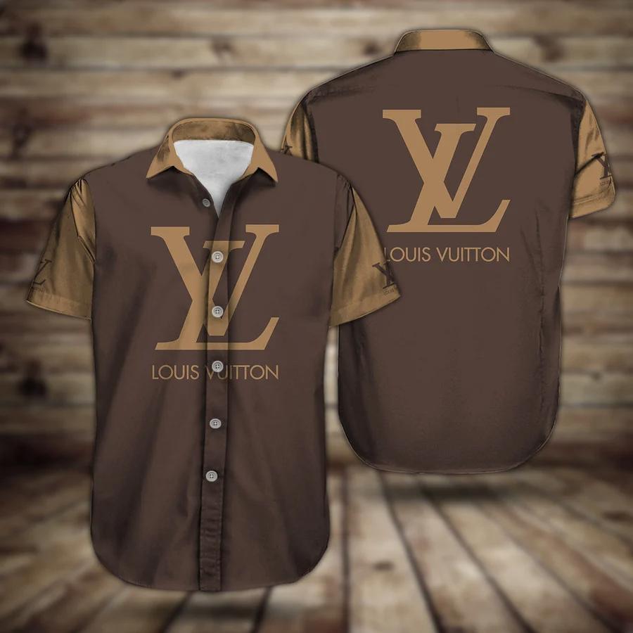 Louis vuitton brown button shirt hawaiian shirt Hawaii Shirt Shorts & Flip Flops