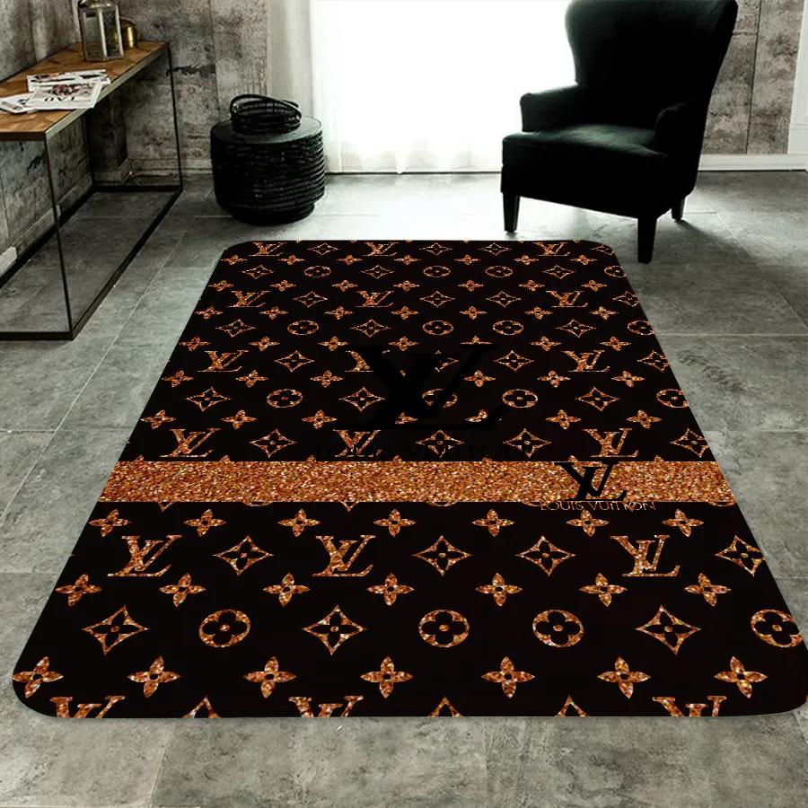 Louis vuitton brown logo type 490. Upgrade Your Living Room with Luxury Home Decor: Area Carpets, Floor Decor, Door Mats, and Hot Gift Items with style a High-End Fashion Brand Rectangle Rug
