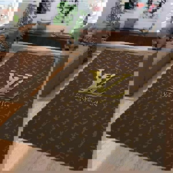 Louis vuitton brown logo type 664. Upgrade Your Living Room with Luxury Home Decor: Area Carpets, Floor Decor, Door Mats, and Hot Gift Items with style a High-End Fashion Brand Rectangle Rug