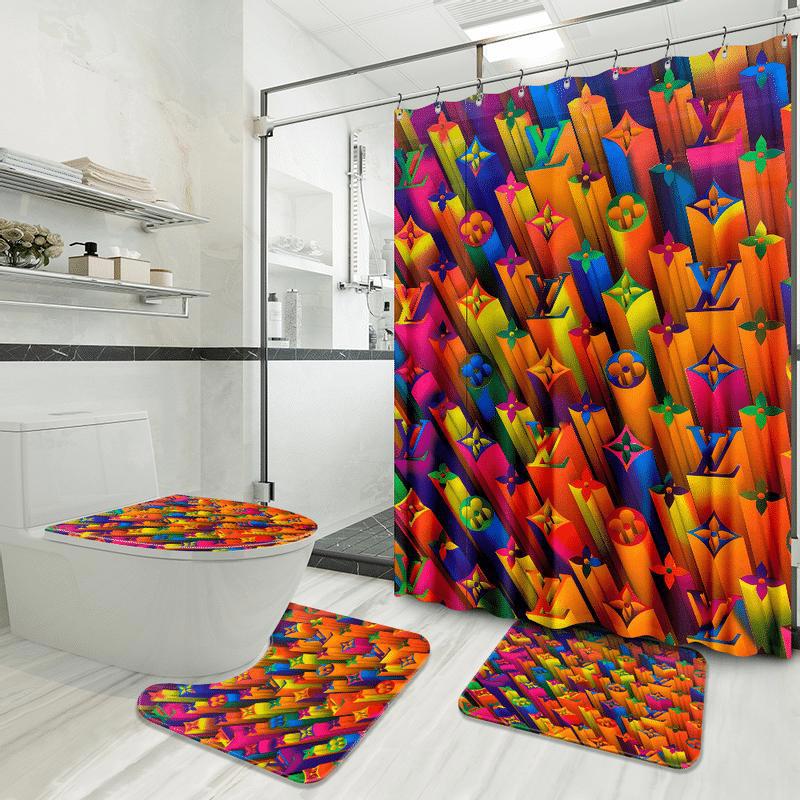 Louis vuitton colorful bathroom set bath mat hypebeast home decor luxury fashion brand Bathroom Set