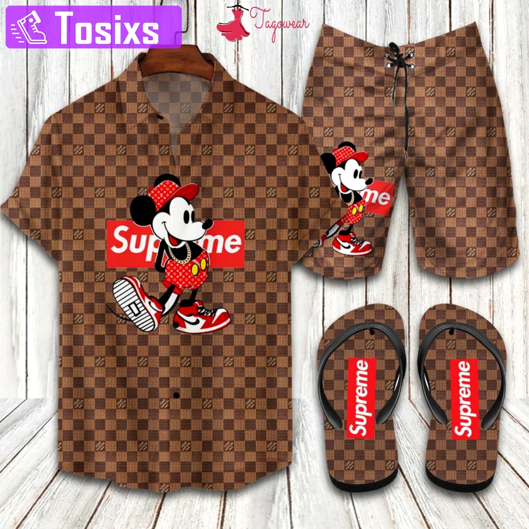 Louis vuitton combo hawaiian shirt, beach shorts flip flops luxury summer clothes style #493 Hawaii Shirt Shorts & Flip Flops