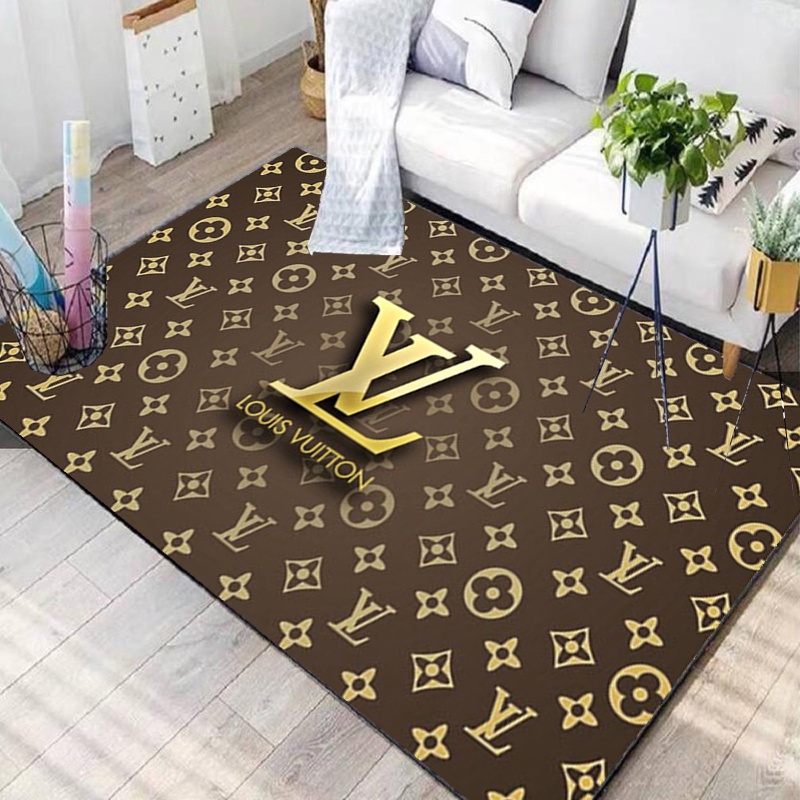 Louis vuitton d logo type 726. Upgrade Your Living Room with Luxury Home Decor: Area Carpets, Floor Decor, Door Mats, and Hot Gift Items with style a High-End Fashion Brand Rectangle Rug