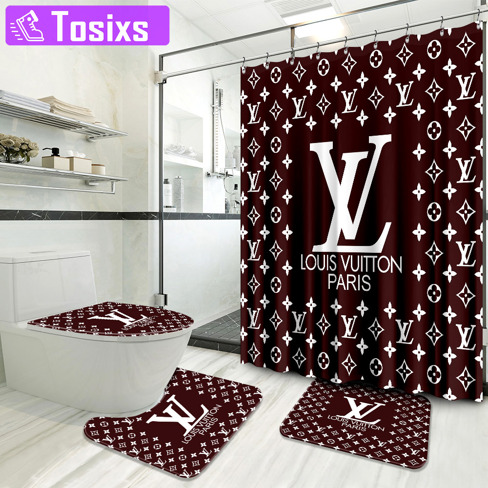 Louis vuitton dark red luxury brand logo premium bathroom set home decor Bathroom Set
