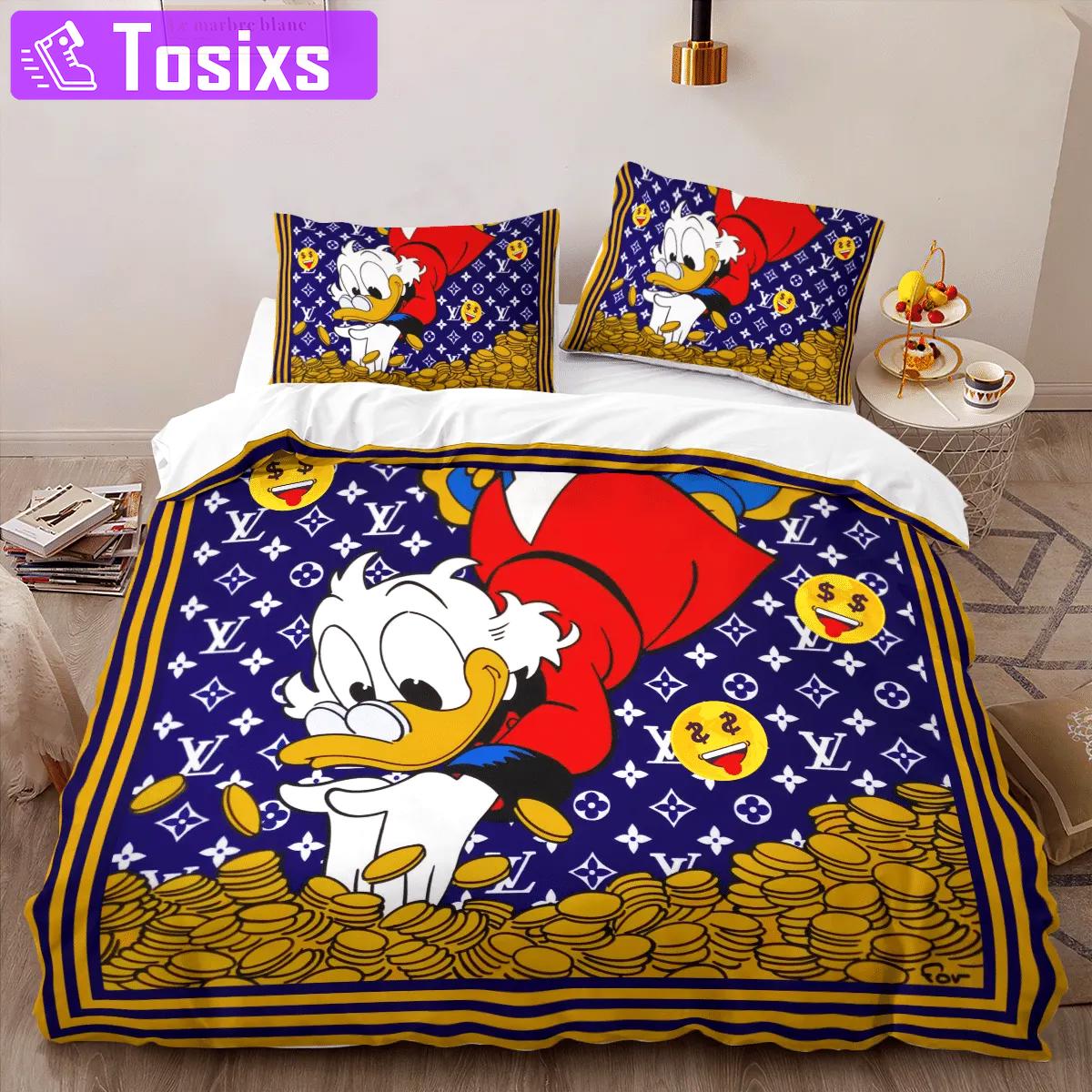 Louis vuitton donald limited edition luxury brand bedding sets bedspread duvet cover set, bedroom decor , thanksgiving decorations for home best luxury bed sets gift thankgivings and christmas Bedding Sets