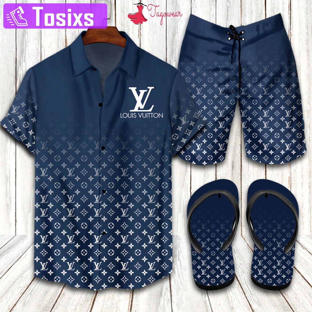 Louis vuitton  flip flops and combo hawaiian shirt, beach shorts luxury summer clothes style #530 Hawaii Shirt Shorts & Flip Flops
