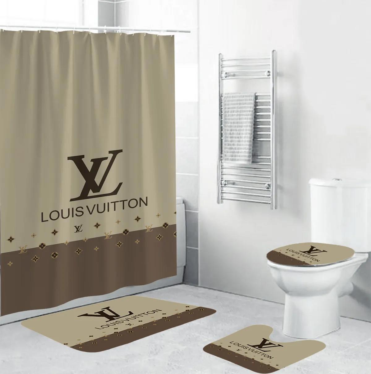 Louis vuitton light grey bathroom set hypebeast luxury fashion brand bath mat home decor Bathroom Set