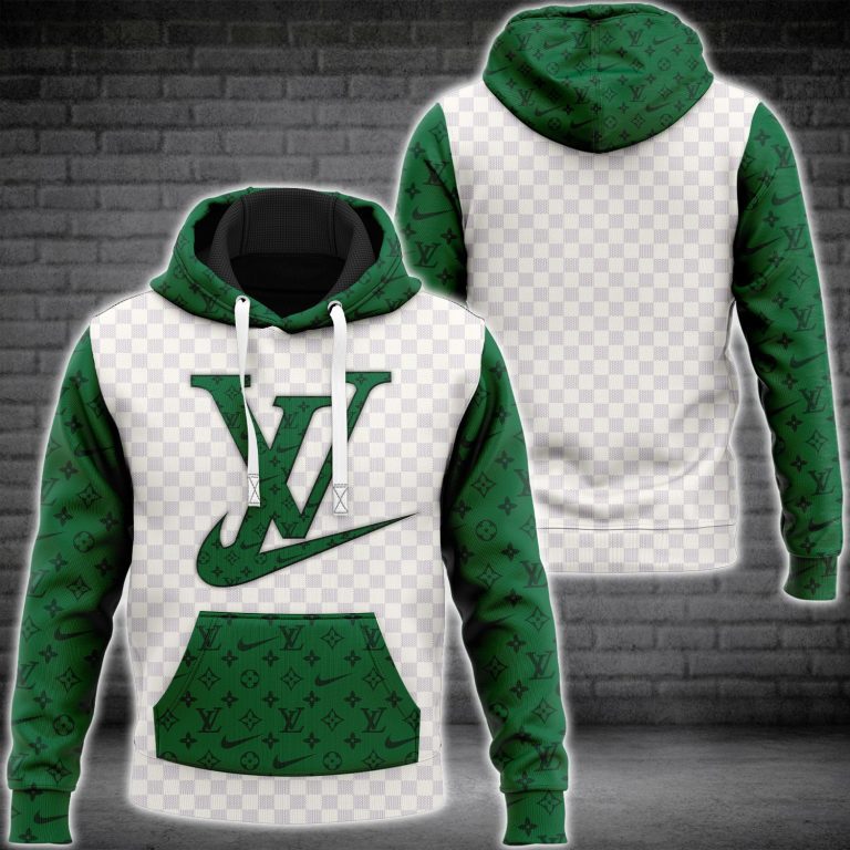 Louis vuitton logo green white premium unisex hoodie for men women luxury brand Hoodie 3D